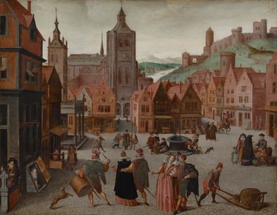 Der Marktplatz in Bergen op Zoom, wahrscheinlich 1590 und 1597 von Abel Grimmer