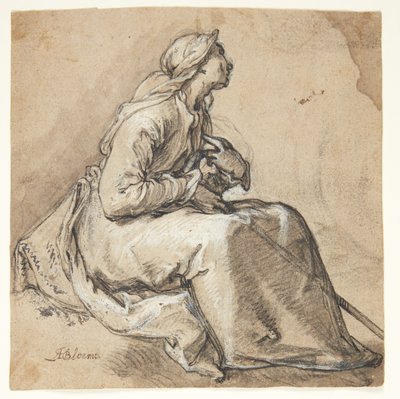 Sitzende Frau nach rechts gewandt, in einer demütigen Gebetshaltung von Abraham Bloemaert