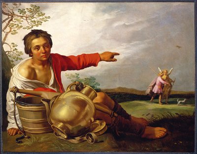 Hirtenjunge zeigt auf Tobias und den Engel, ca. 1625-30 von Abraham Bloemaert
