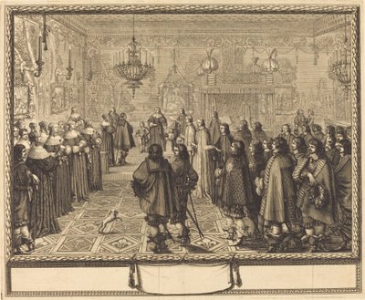 Zeremonie des Ehevertrags zwischen Vladislas IV., König von Polen, und Louise-Marie von Gonzaga, Prinzessin von Mantua, in Fontainebleau von Abraham Bosse