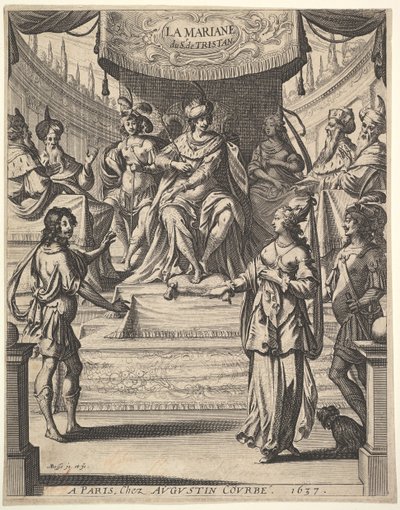 Frontispiz für Tristan LHermite: Marianne steht rechts vor Herodes und seinem Hofstaat, 1637 von Abraham Bosse