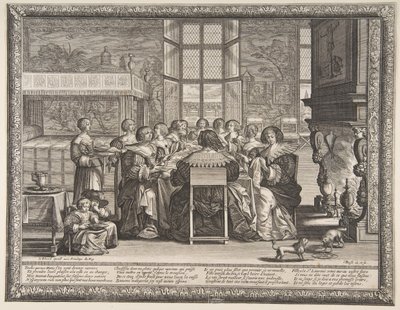 Frauen am Tisch während der Abwesenheit ihrer Ehemänner, ca. 1635-36 von Abraham Bosse