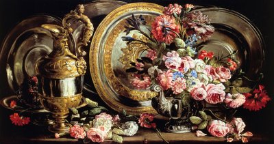 Stillleben mit Silber und Blumen von Abraham Brueghel