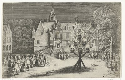 Freudenfeuer beim Besuch von Prinzessin Maria Henrietta mit Prinz Wilhelm III. in Breda, 1653 von Abraham Dircksz. Santvoort