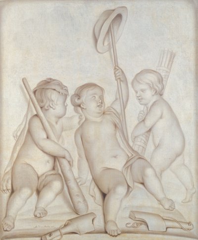 Die drei Cherubim, Putti mit den Attributen von Herkules und Merkur, 1767 von Abraham Hendrick van Beesten