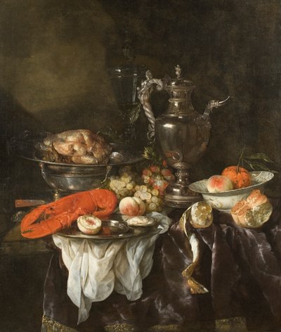 Stillleben mit Hummer, Obst, Silber- und Porzellangeschirr, ca. 1660 von Abraham Hendricksz van Beyeren