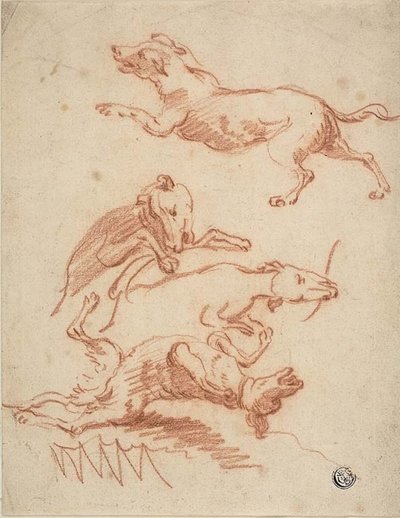 Skizzen von herumtollenden Hunden von Abraham Hondius
