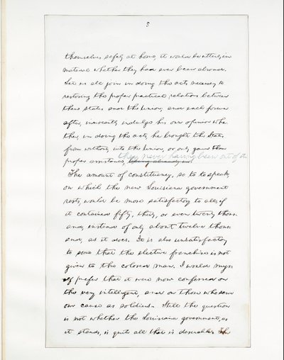 Autographes Manuskript von Lincolns letzter Rede als Präsident, gehalten in Washington D.C., aus dem Fenster des Weißen Hauses am Abend des 11. April von Abraham Lincoln