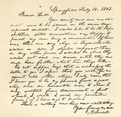 Brief von Abraham Lincoln an Alden Hall, datiert 14. Februar 1843 von Abraham Lincoln