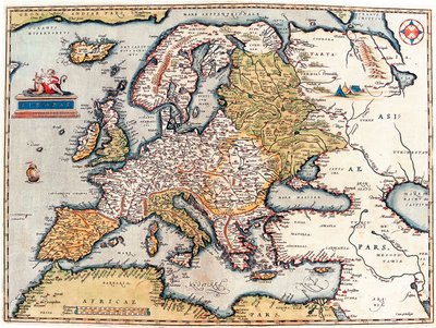 Beschreibung des europäischen Kontinents. Geographische Karte aus „Theatrum Orbis Terrarum“ von Abraham Ortelius von Abraham Ortelius