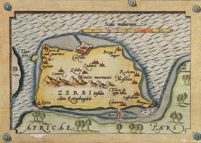 Detail von Zerbi aus der Karte der Mittelmeerinseln von Abraham Ortelius