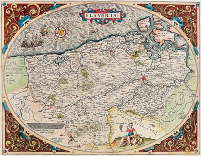 Flandria Geographische Karte des Gebiets von Flandern aus „Theatrum Orbis Terrarum“ von Abraham Ortelius (Oertel, Ortell oder Ortel) von Abraham Ortelius