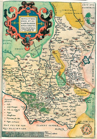 Franciae Orientalis: Monasteriensis Et Osnaburgensis Episcopatus Descriptio. Geographische Karte von Franken in Deutschland aus „Theatrum Orbis Terrarum“ von Abraham Ortelius (Oertel, Ortell oder Ortel) von Abraham Ortelius