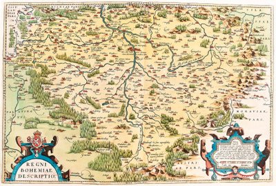 Regni Bohemiae Descriptio Geographiekarte des Territoriums von Böhmen aus „Theatrum Orbis Terrarum“ von Abraham Ortelius von Abraham Ortelius