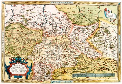 Saxoniae, Misniae, Thuringiae, Nova Accurssimaque Descriptio. Geographische Karte des Territoriums von Sachsen, Thüringen in Deutschland aus „Theatrum Orbis Terrarum“ von Abraham Ortelius von Abraham Ortelius