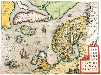 Septentrionalium Regionum Descrip. Geographiekarte von Skandinavien und Nordeuropa aus „Theatrum Orbis Terrarum“ von Abraham Ortelius von Abraham Ortelius