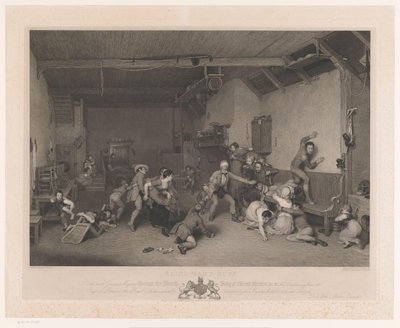 Blindekuh im Innenraum mit Kamin von Abraham Raimbach