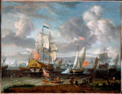 Eine englische Yacht salutiert holländisches Kriegsschiff von Abraham Storck