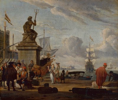 Ein Capriccio-Mittelmeerhafen mit eleganten Figuren und Händlern von Abraham Storck