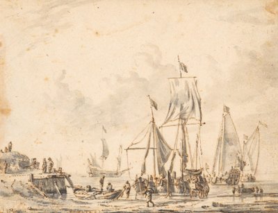 Schiffe bei einem Anlegesteg von Abraham Storck