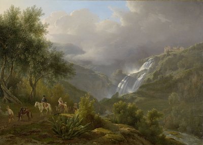 Die Kaskaden von Tivoli, mit einem herannahenden Sturm, 1824 von Abraham Teerlink