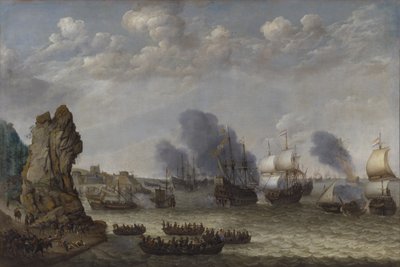 Eine Schlacht in der Nähe einer Küste zwischen Spaniern und landenden Niederländern von Abraham Willaerts