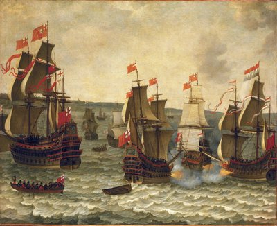 Seeschlacht zwischen niederländischen und britischen Schiffen, Episode des Ersten Englisch-Niederländischen Krieges (1652-1654) von Abraham Willaerts