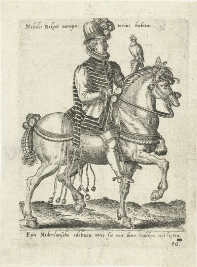 Niederländischer Edelmann auf Falkenjagd zu Pferd von Abraham de Bruyn (attributed to)