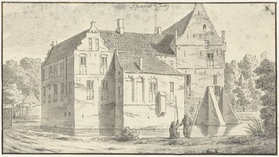 Das Haus von Rhaen in Overijssel, vorne zwei Angler von Abraham de Haen (II)