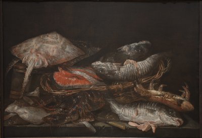 Stillleben mit Fisch auf einem Steintisch von Abraham van Beijeren