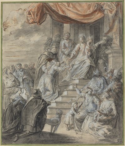 Madonna und Kind mit Rosenkranz und Heiligem von Abraham van Diepenbeeck