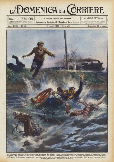 Am Bahnübergang von Cesenatico in der Romagna warteten zwei Frauen in einer Kutsche von Achille Beltrame