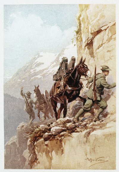 Alpine Artillerie - Kurier Sonntag (Farbdruck) von Achille Beltrame