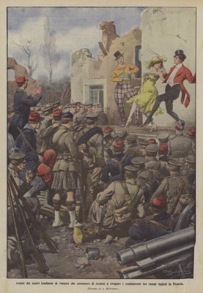 Künstler der Londoner Varietétheater, die es schafften, die Kämpfer in den Lagern zu unterhalten von Achille Beltrame