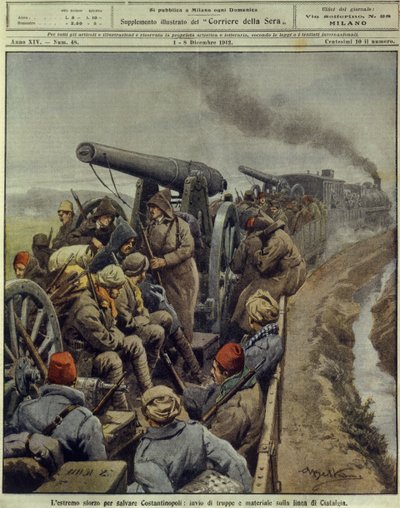 Balkankriege (1912-1913), letzter Versuch, Konstantinopel zu retten, Truppen und Güter zur Ciafalda-Linie zu schicken, 1. Dezember von Achille Beltrame
