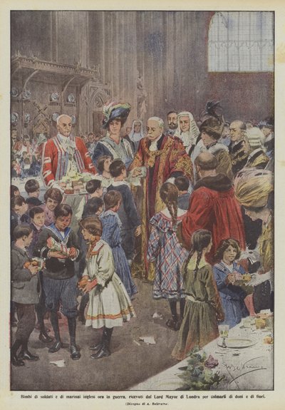 Kinder von britischen Soldaten und Seeleuten im Krieg, empfangen vom Lord Mayor von London von Achille Beltrame