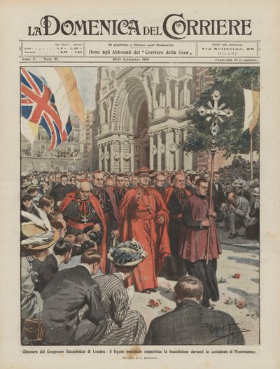 Schließung des Eucharistischen Kongresses in London, der päpstliche Legat erteilt den Segen von Achille Beltrame