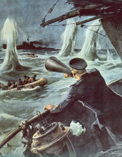 Zusammenstoß zwischen kleinem Torpedoboot und britischem Kreuzer im sizilianischen Kanal, 20. Oktober von Achille Beltrame