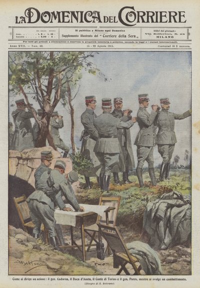 Wie eine Aktion geleitet wird, General Cadorna, der Herzog von Aosta, der Graf von Turin und General Porro von Achille Beltrame