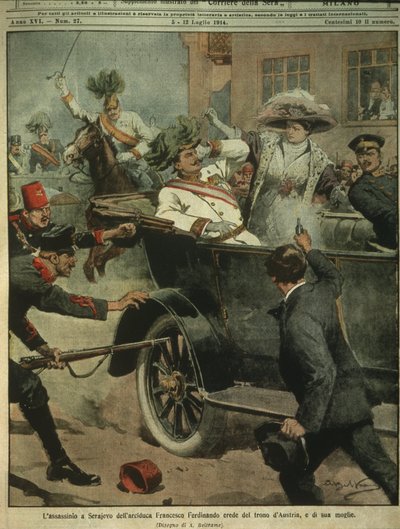 Titelbild der Ermordung von Erzherzog Franz Ferdinand von Österreich, Thronfolger von Österreich-Ungarn, Sarajevo von Achille Beltrame