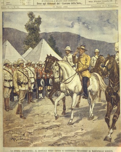 Titelillustration von General Cronje, der sich Marschall Roberts während der Anglo-Zulu- und Anglo-Burenkriege von 1850-1902 ergibt von Achille Beltrame