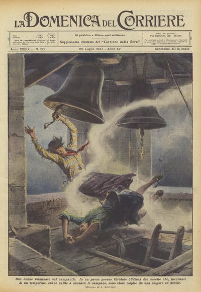 Zwei Frauen vom Blitz getroffen auf dem Kirchturm von Achille Beltrame
