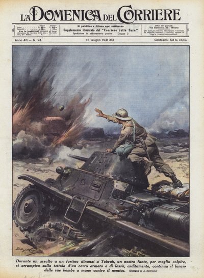 Während eines Angriffs auf ein Fort vor Tobruk, ein unserer Soldaten, um besser zu treffen von Achille Beltrame