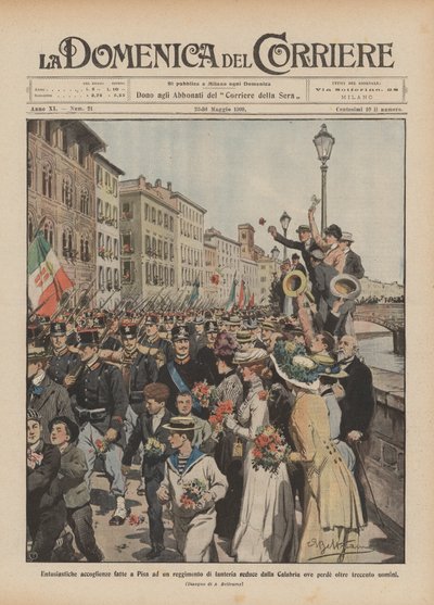 Begeisterte Begrüßungen in Pisa für ein Infanterieregiment, das aus Kalabrien zurückkehrt von Achille Beltrame