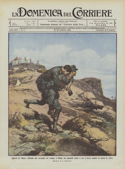 Heldentaten, ein Offizier sammelt auf dem Feld in Homs einen verwundeten Korporal ein und unter dem Feuer von Achille Beltrame