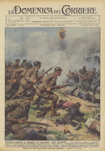 Italienisches Heldentum in Spanien, ein General mit dem Bajonett von Achille Beltrame