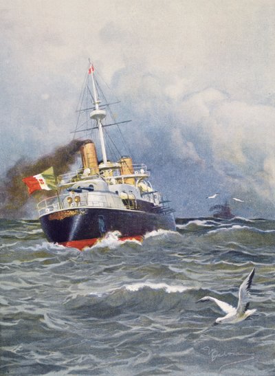 Erstklassiges Schlachtschiff Re Umberto, Illustration von Achille Beltrame (1871-1945) aus der Wochenzeitschrift L