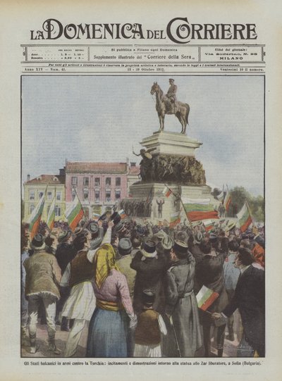 Die Balkanstaaten in Waffen gegen die Türkei, Aufrufe und Demonstrationen um die Statue von Achille Beltrame
