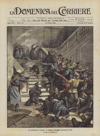 Die Ereignisse in Russland, das Massaker im Stadtrat von Tiflis von Achille Beltrame