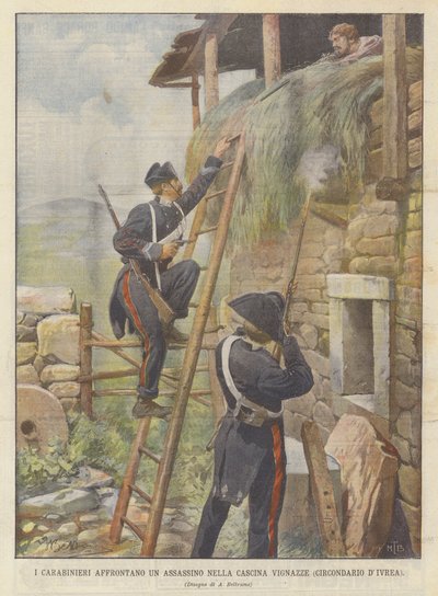 Die Carabinieri stellen sich einem Mörder in der Cascina Vignazze (Bezirk Ivrea) von Achille Beltrame